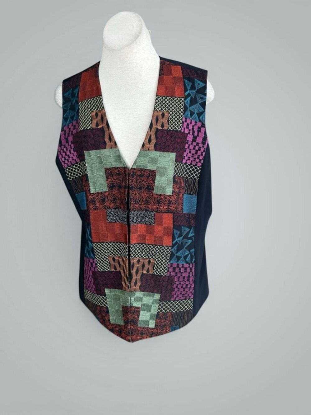 Chico's Embroidered Patchwork Vest Geometric Size 3 = XL Retro Styled